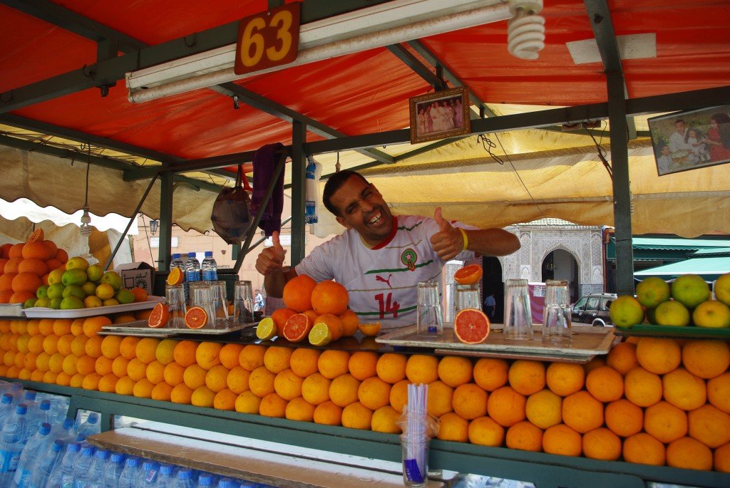 Friendly Orange Juice Vendor, Jemaa El Fna Square, Marrakech, Morocco