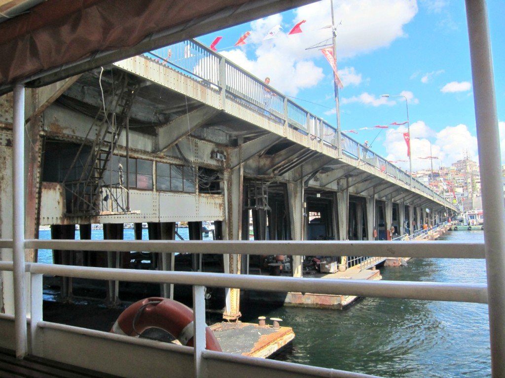 Eyup Ferry goes under bridge, Istanbul