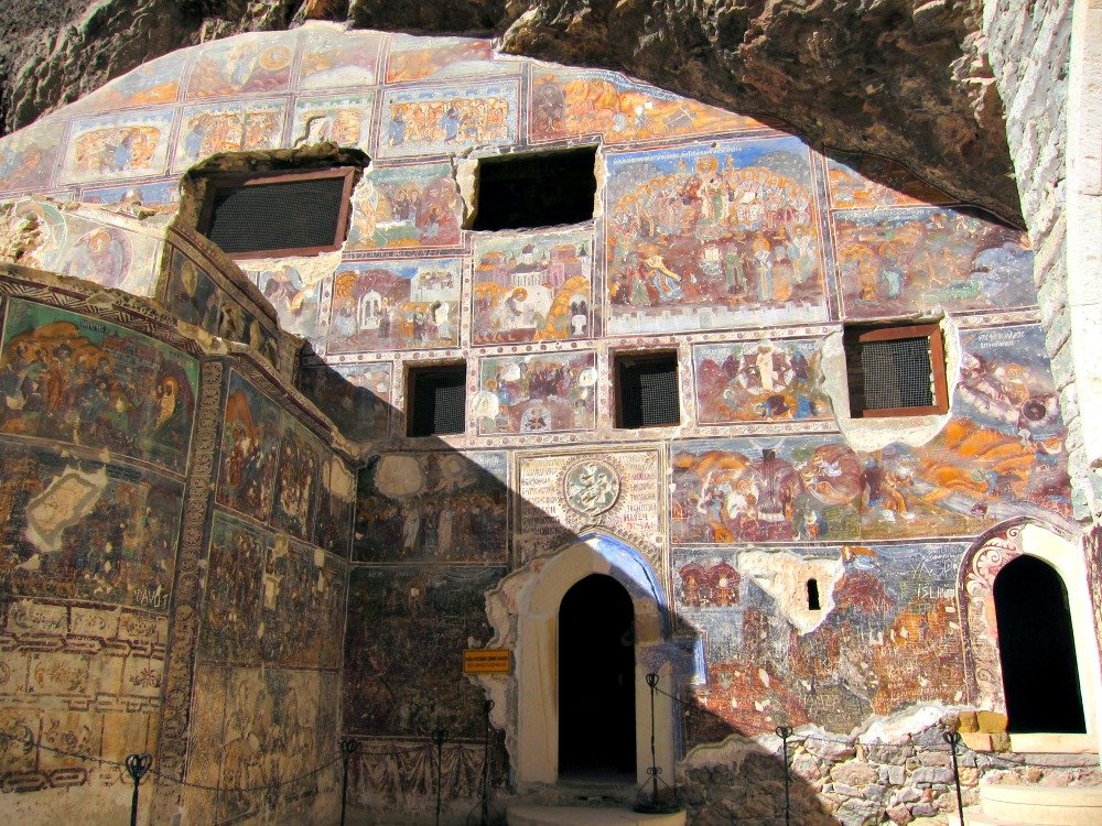 Frescoes on the outer walls of the main chapel at Sumela Monastery
