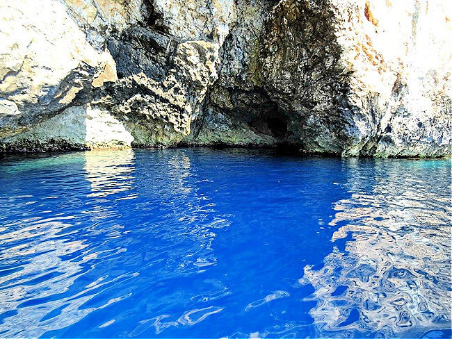 Blue Water outside the entrance to Bisevo Blue Cave Croatia