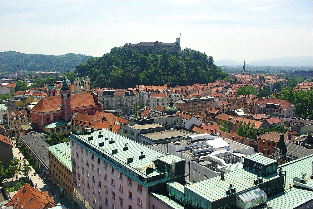 Ljubljana Castle and St. Nicholas from Skyscraper