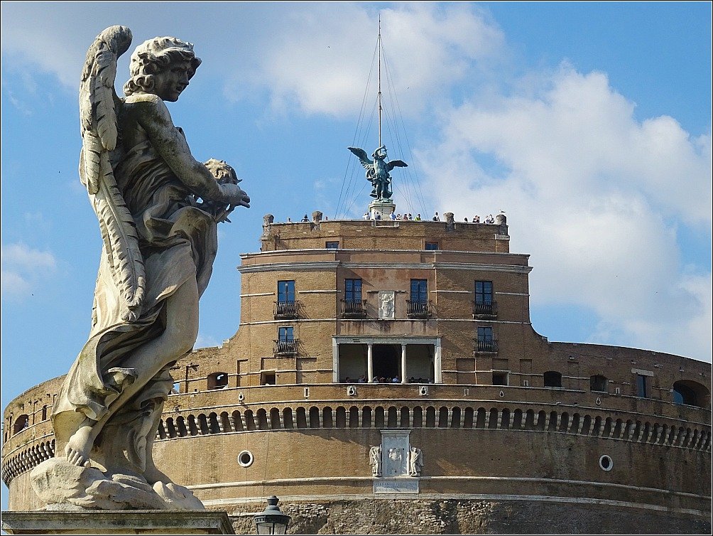 Sant Angelo Castle Rome with a Bernini Angel Statue on Ponte Sant' Angelo Rome
