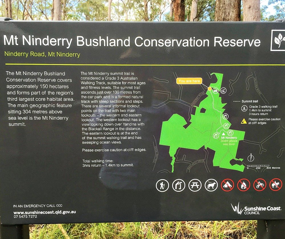 Mt Ninderry Trail Head Sign near Yandina on the Sunshine Coast of Queensland Australia 