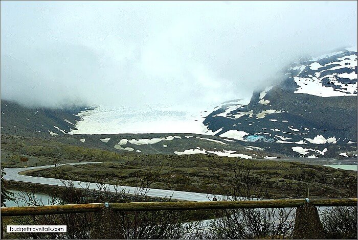 Athabasca Glacier is near the Columbia Icefield on the Banff to Jasper Road Trip