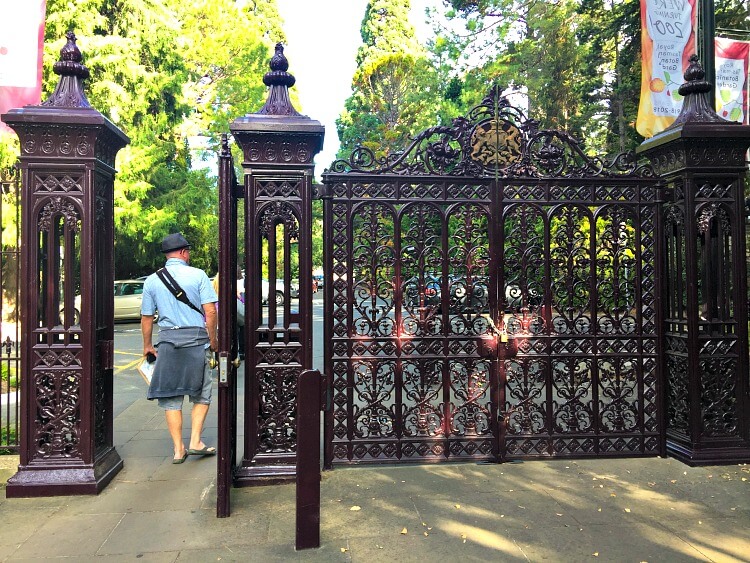 Looking through the historic cast iron gates Hobart Botanical Gardens