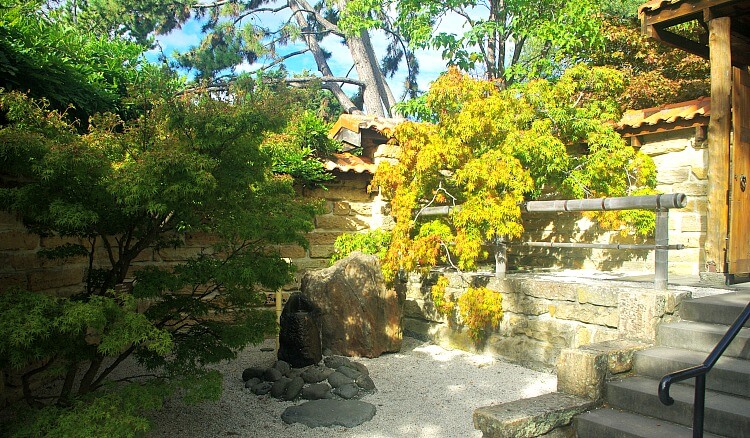 Raked stone garden with autumn colours Hobart Botanical Garden