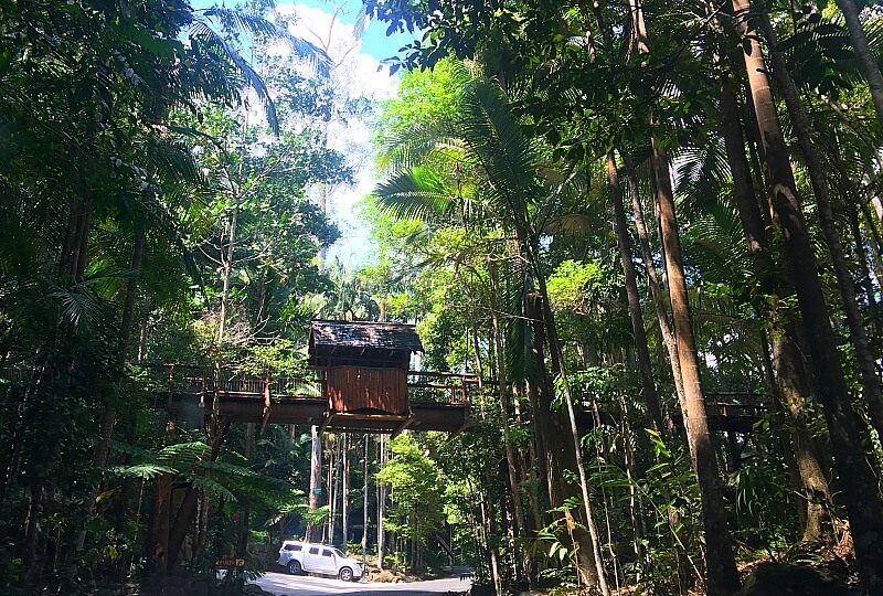 Overhead timber walkway entrance to Secrets on the Lake Montville
